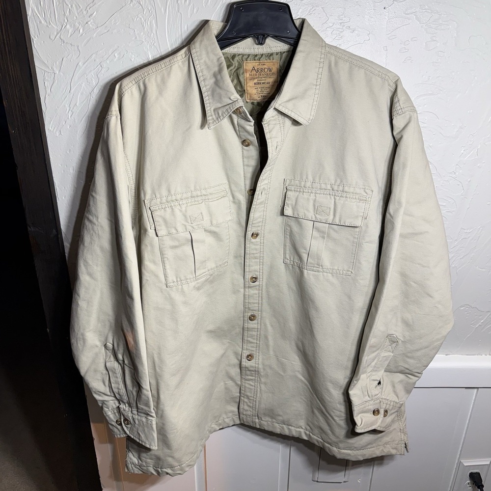 Arrow Blue Jean Co Quilted Heavy‎ Outdoor Work Jacket Men's 2XL Workwear Beige